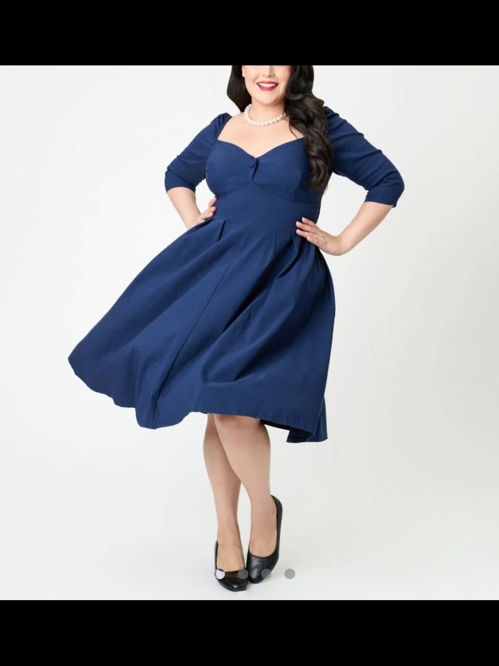 Unique Vintage Deep Navy Sweetheart Fit-and-Flare Midi Dress